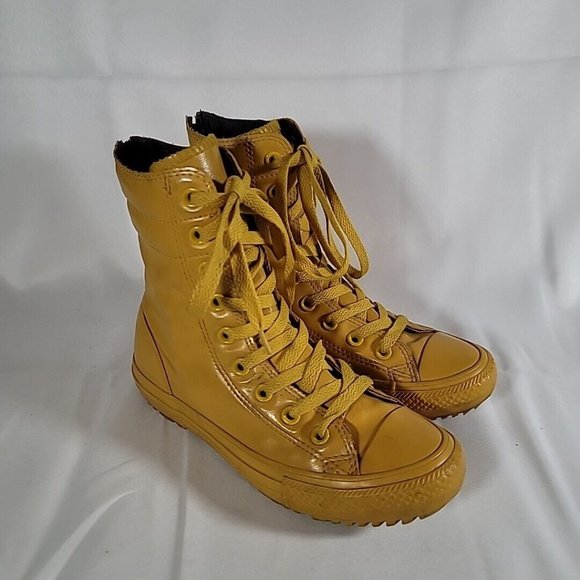Converse Chuck Taylor Hi-Rise Boot Rubber Yellow Rear Zip 549589C Size W 5.5 - Picture 2 of 12